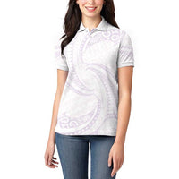 White Sunday Lotu Tamaiti Women Polo Shirt Polynesian Wave Pastel Mauve - Polynesian Pride