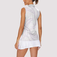 White Sunday Lotu Tamaiti Women Sleeveless Polo Shirt Polynesian Wave Pastel Mauve LT9 - Polynesian Pride