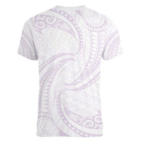 White Sunday Lotu Tamaiti Women V-Neck T-Shirt Polynesian Wave Pastel Mauve - Polynesian Pride