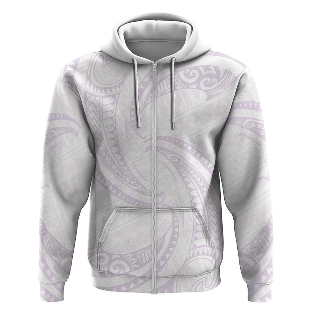 White Sunday Lotu Tamaiti Zip Hoodie Polynesian Wave Pastel Mauve - Polynesian Pride