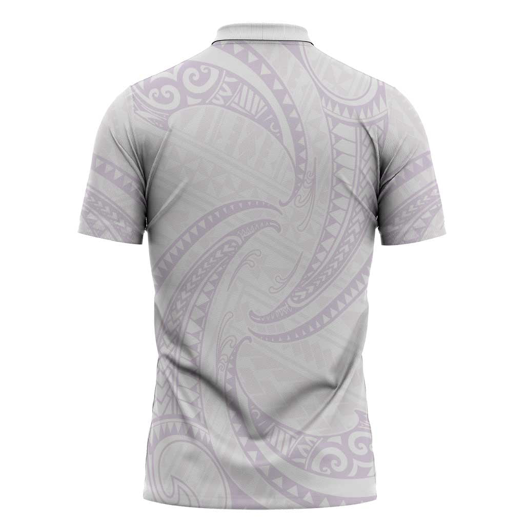 White Sunday Lotu Tamaiti Zipper Polo Shirt Polynesian Wave Pastel Mauve LT9 - Polynesian Pride