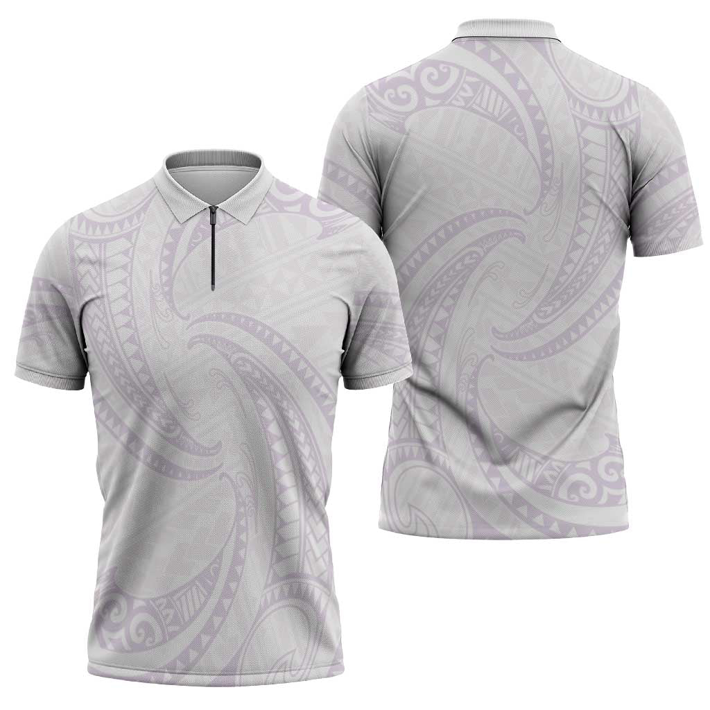 White Sunday Lotu Tamaiti Zipper Polo Shirt Polynesian Wave Pastel Mauve LT9 - Polynesian Pride