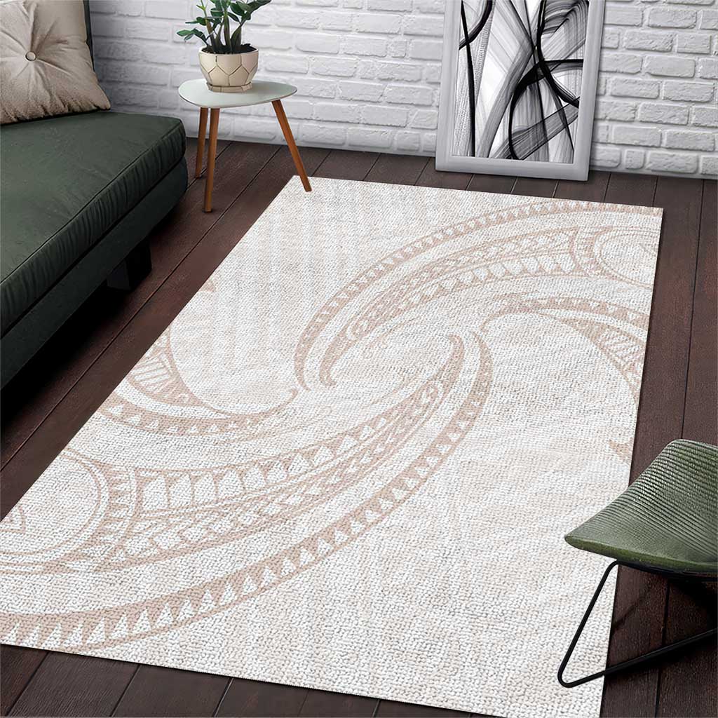 White Sunday Lotu Tamaiti Area Rug Polynesian Wave Pastel Nude - Polynesian Pride