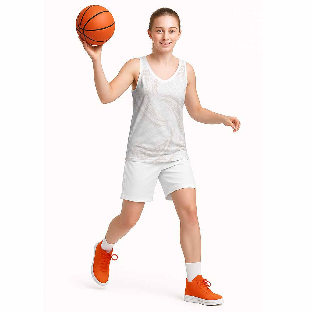 White Sunday Lotu Tamaiti Basketball Jersey Polynesian Wave Pastel Nude - Polynesian Pride
