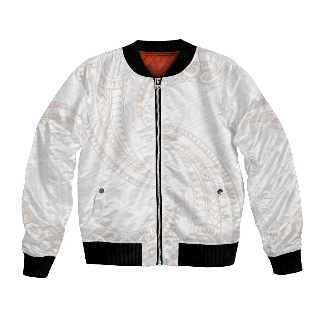 White Sunday Lotu Tamaiti Bomber Jacket Polynesian Wave Pastel Nude - Polynesian Pride