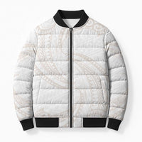 White Sunday Lotu Tamaiti Bomber Puffer Jacket Polynesian Wave Pastel Nude LT9 Unisex Nude - Polynesian Pride