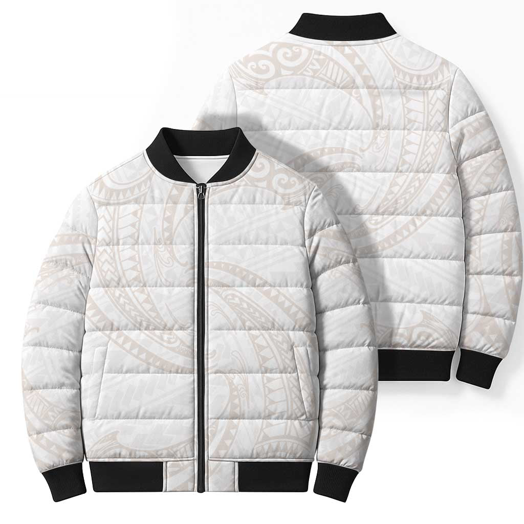White Sunday Lotu Tamaiti Bomber Puffer Jacket Polynesian Wave Pastel Nude LT9 - Polynesian Pride
