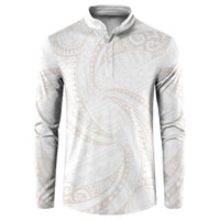 White Sunday Lotu Tamaiti Button Sweatshirt Polynesian Wave Pastel Nude LT9 Nude - Polynesian Pride