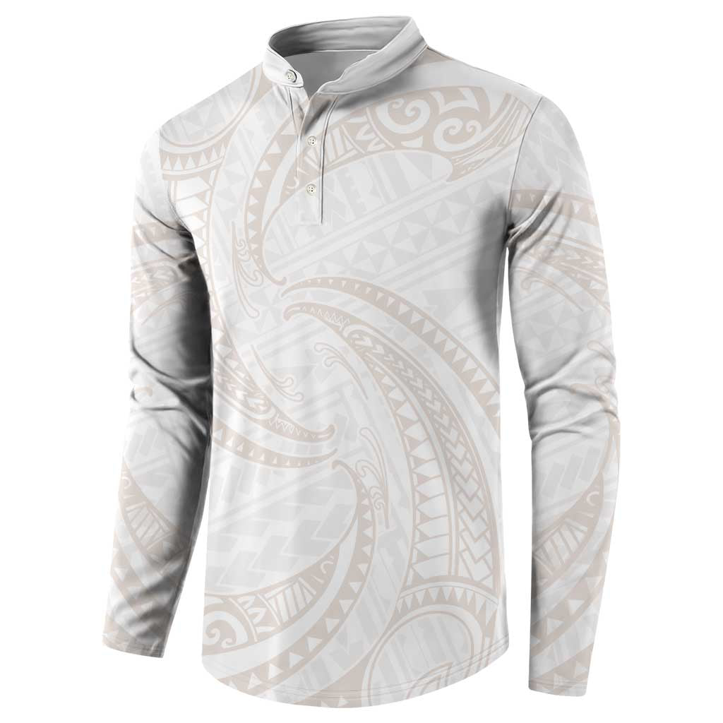 White Sunday Lotu Tamaiti Button Sweatshirt Polynesian Wave Pastel Nude LT9 - Polynesian Pride