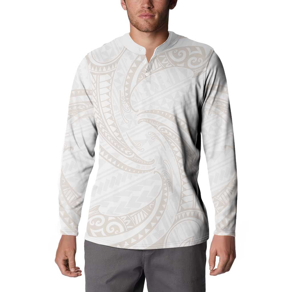 White Sunday Lotu Tamaiti Button Sweatshirt Polynesian Wave Pastel Nude LT9 - Polynesian Pride