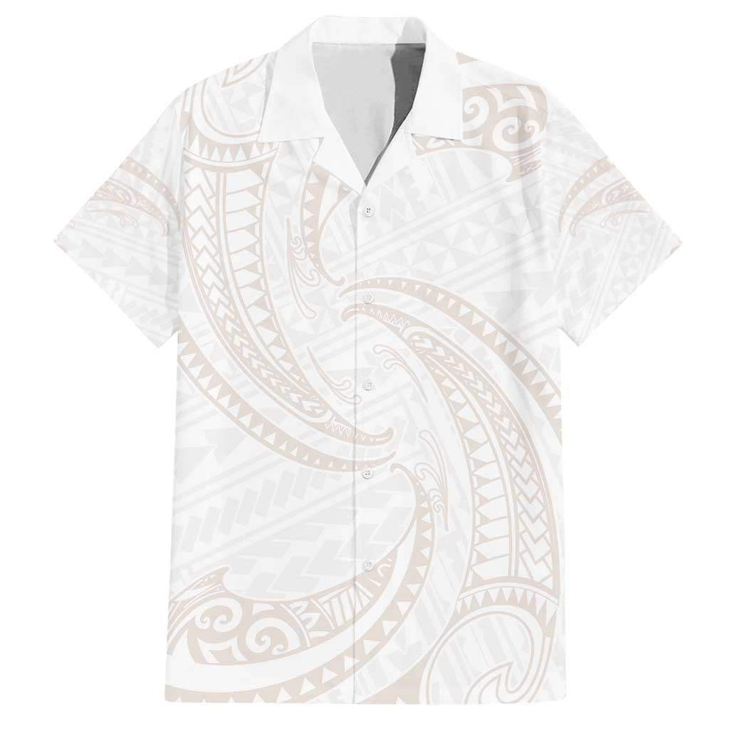 White Sunday Lotu Tamaiti Family Matching Long Sleeve Bodycon Dress and Hawaiian Shirt Polynesian Wave Pastel Nude - Polynesian Pride