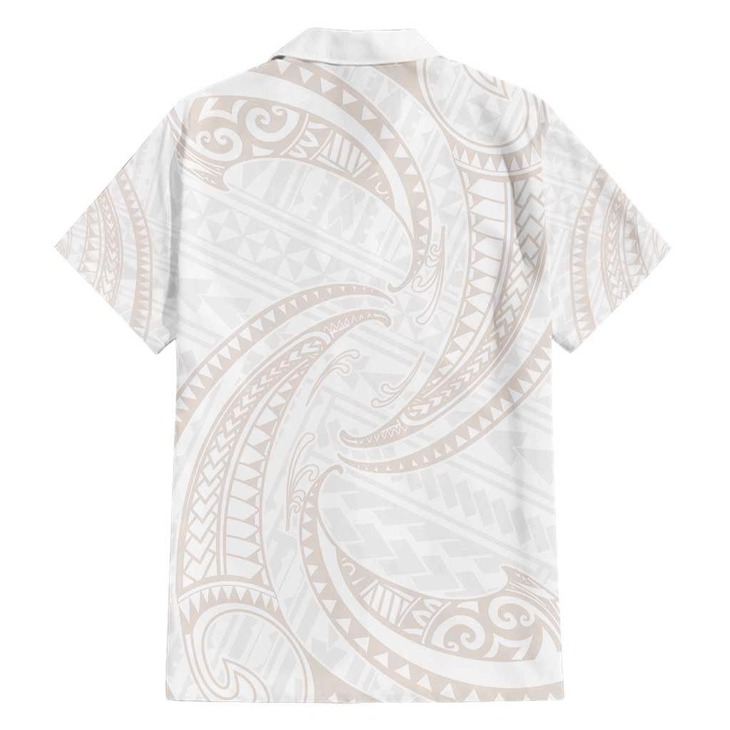 White Sunday Lotu Tamaiti Family Matching Long Sleeve Bodycon Dress and Hawaiian Shirt Polynesian Wave Pastel Nude - Polynesian Pride