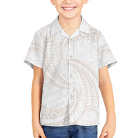 White Sunday Lotu Tamaiti Family Matching Long Sleeve Bodycon Dress and Hawaiian Shirt Polynesian Wave Pastel Nude - Polynesian Pride