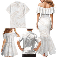 White Sunday Lotu Tamaiti Family Matching Mermaid Dress and Hawaiian Shirt Polynesian Wave Pastel Nude - Polynesian Pride