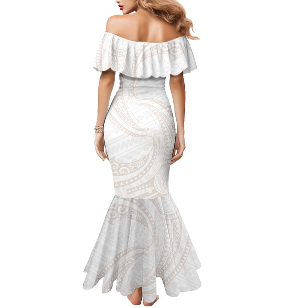 White Sunday Lotu Tamaiti Family Matching Mermaid Dress and Hawaiian Shirt Polynesian Wave Pastel Nude - Polynesian Pride