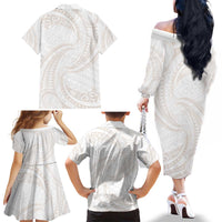 White Sunday Lotu Tamaiti Family Matching Off The Shoulder Long Sleeve Dress and Hawaiian Shirt Polynesian Wave Pastel Nude - Polynesian Pride