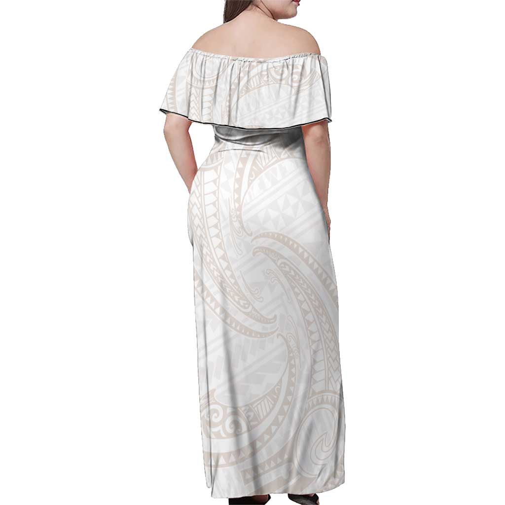 White Sunday Lotu Tamaiti Family Matching Off Shoulder Maxi Dress and Hawaiian Shirt Polynesian Wave Pastel Nude - Polynesian Pride