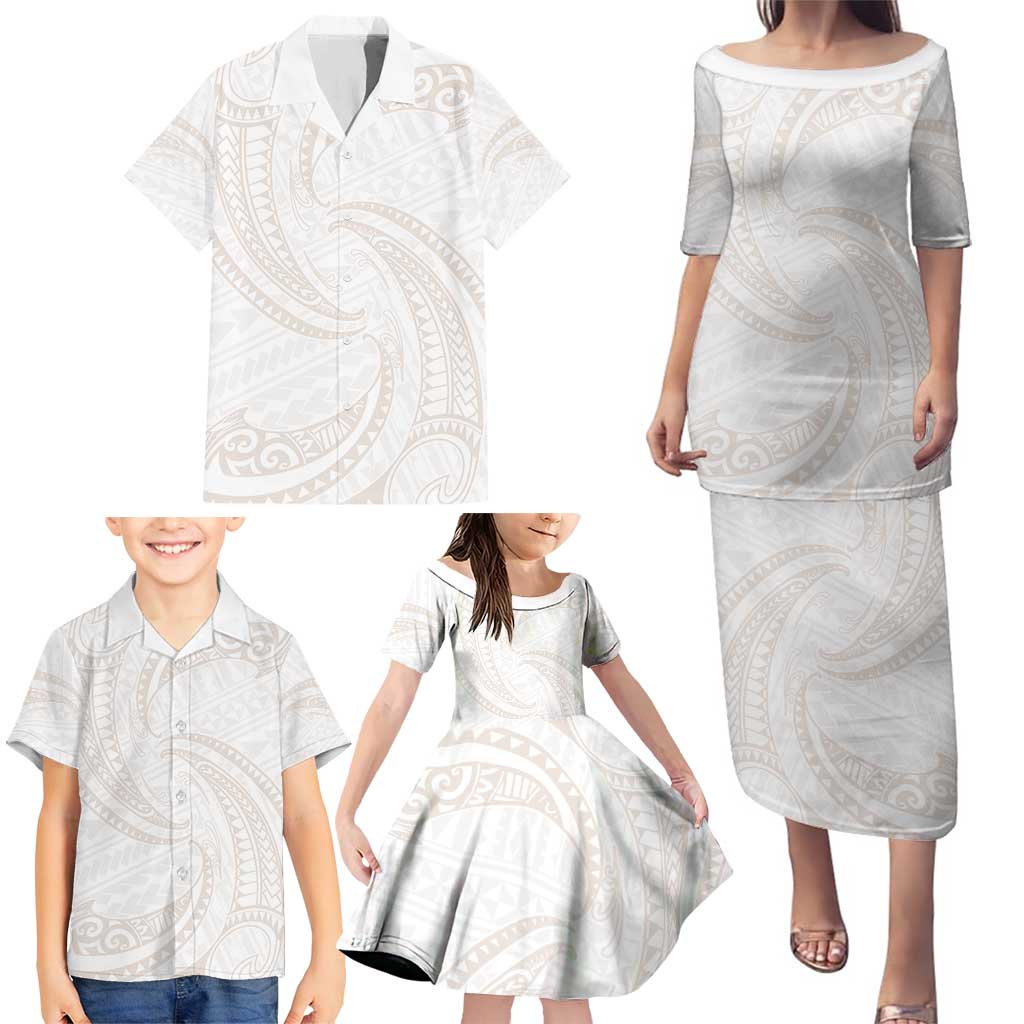 White Sunday Lotu Tamaiti Family Matching Puletasi and Hawaiian Shirt Polynesian Wave Pastel Nude LT9 - Polynesian Pride