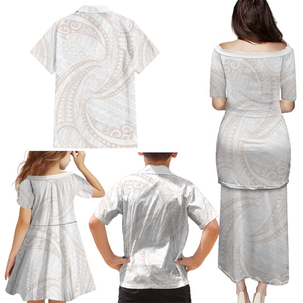White Sunday Lotu Tamaiti Family Matching Puletasi and Hawaiian Shirt Polynesian Wave Pastel Nude - Polynesian Pride