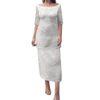 White Sunday Lotu Tamaiti Family Matching Puletasi and Hawaiian Shirt Polynesian Wave Pastel Nude - Polynesian Pride