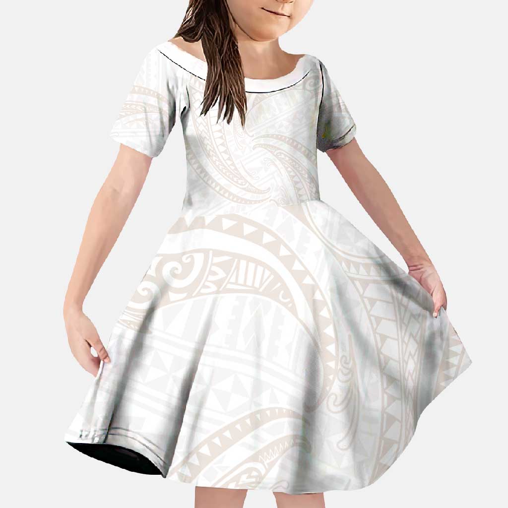 White Sunday Lotu Tamaiti Family Matching Short Sleeve Bodycon Dress and Hawaiian Shirt Polynesian Wave Pastel Nude - Polynesian Pride