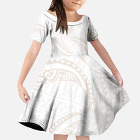 White Sunday Lotu Tamaiti Family Matching Short Sleeve Bodycon Dress and Hawaiian Shirt Polynesian Wave Pastel Nude - Polynesian Pride