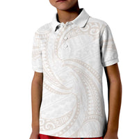 White Sunday Lotu Tamaiti Kid Polo Shirt Polynesian Wave Pastel Nude - Polynesian Pride