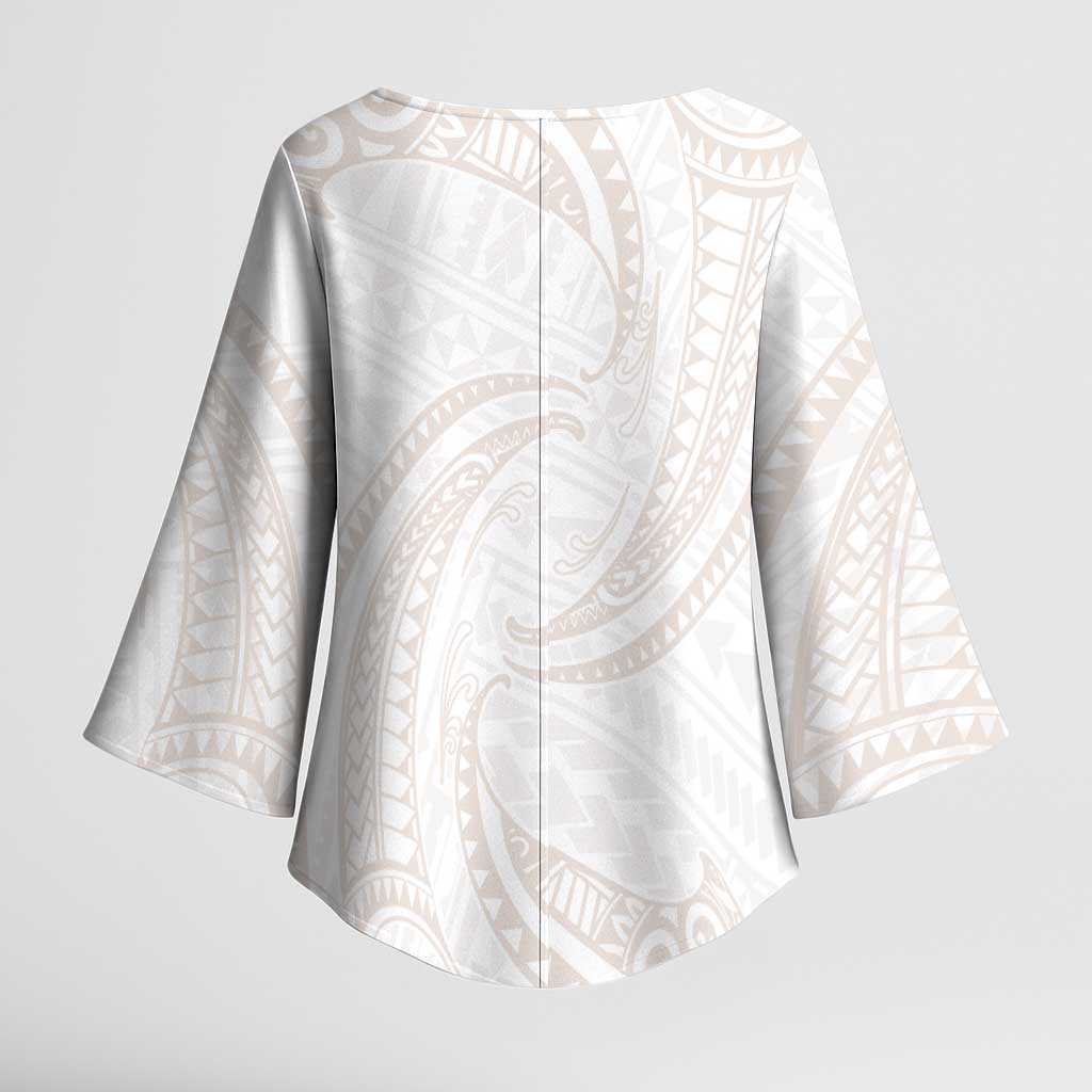 White Sunday Lotu Tamaiti Kimono Sleeve Blouse Polynesian Wave Pastel Nude - Polynesian Pride