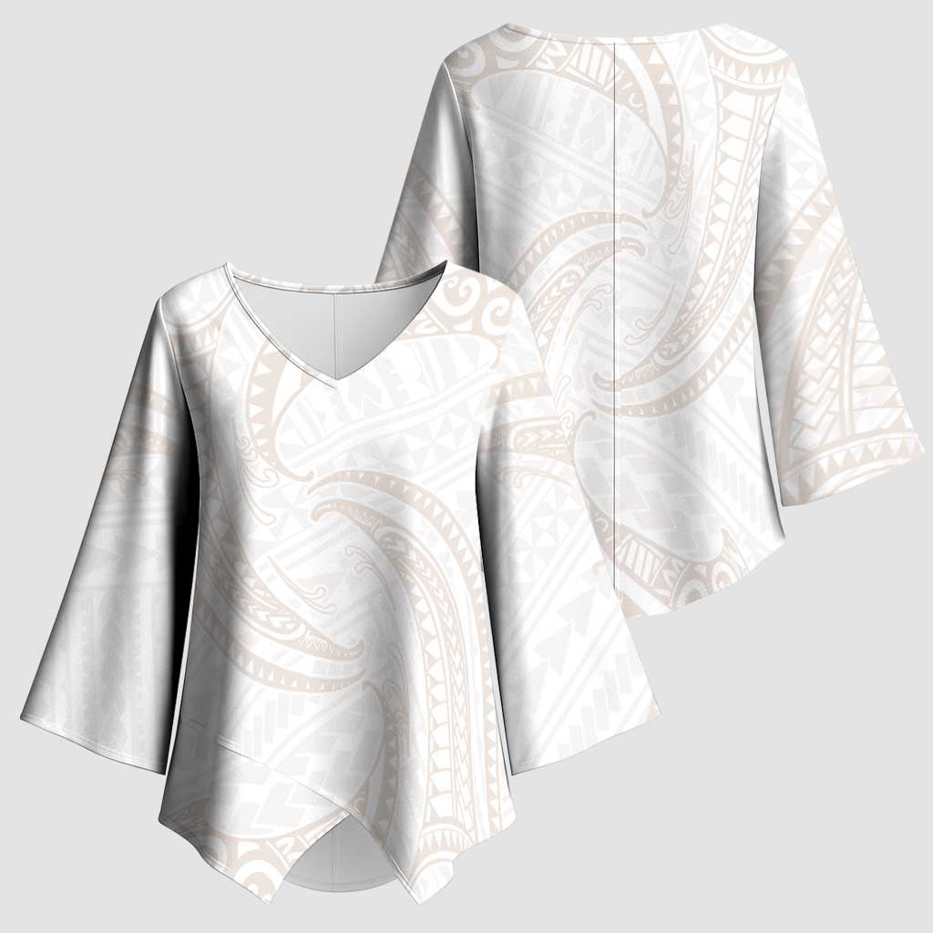White Sunday Lotu Tamaiti Kimono Sleeve Blouse Polynesian Wave Pastel Nude - Polynesian Pride