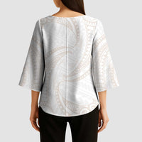 White Sunday Lotu Tamaiti Kimono Sleeve Blouse Polynesian Wave Pastel Nude - Polynesian Pride
