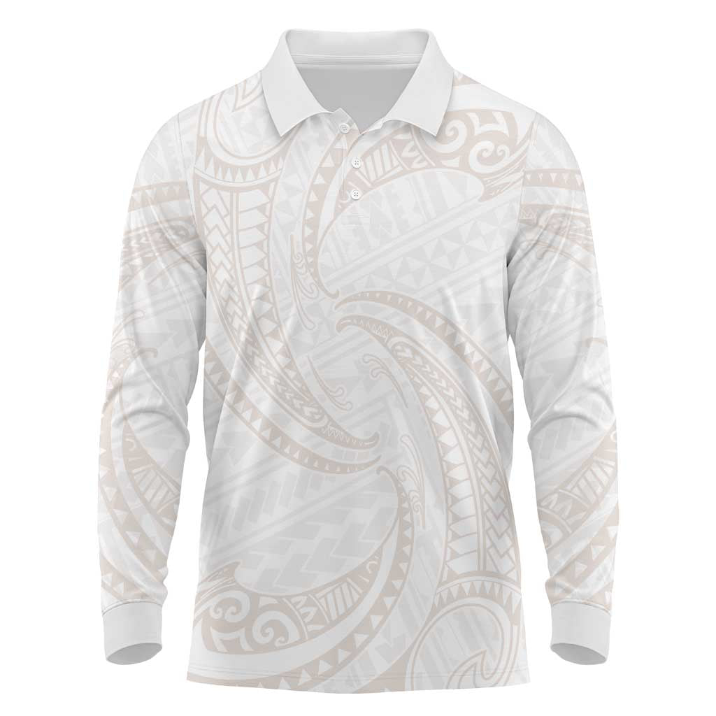 White Sunday Lotu Tamaiti Long Sleeve Polo Shirt Polynesian Wave Pastel Nude LT9 Nude - Polynesian Pride