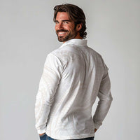 White Sunday Lotu Tamaiti Long Sleeve Polo Shirt Polynesian Wave Pastel Nude - Polynesian Pride