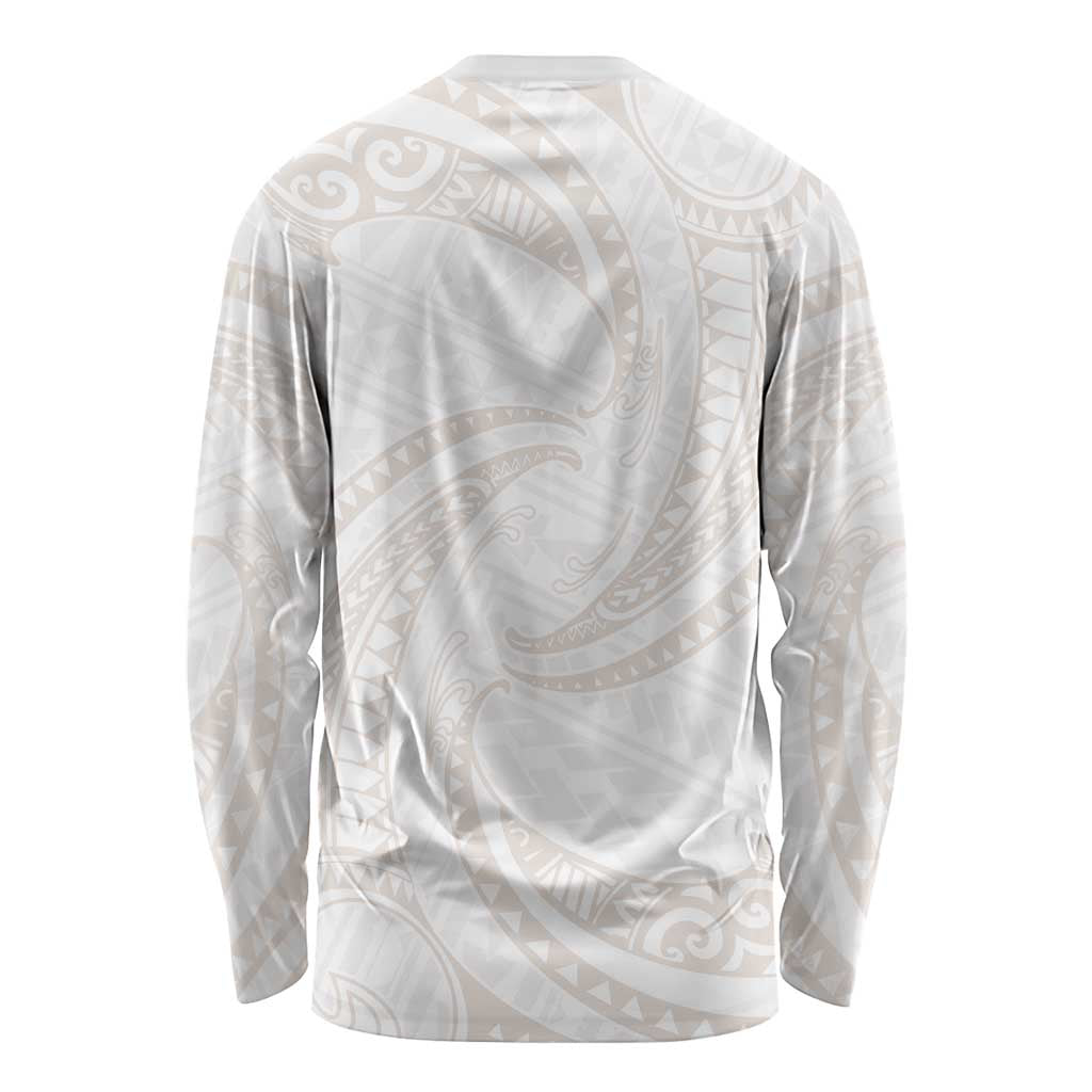 White Sunday Lotu Tamaiti Long Sleeve Shirt Polynesian Wave Pastel Nude LT9 - Polynesian Pride