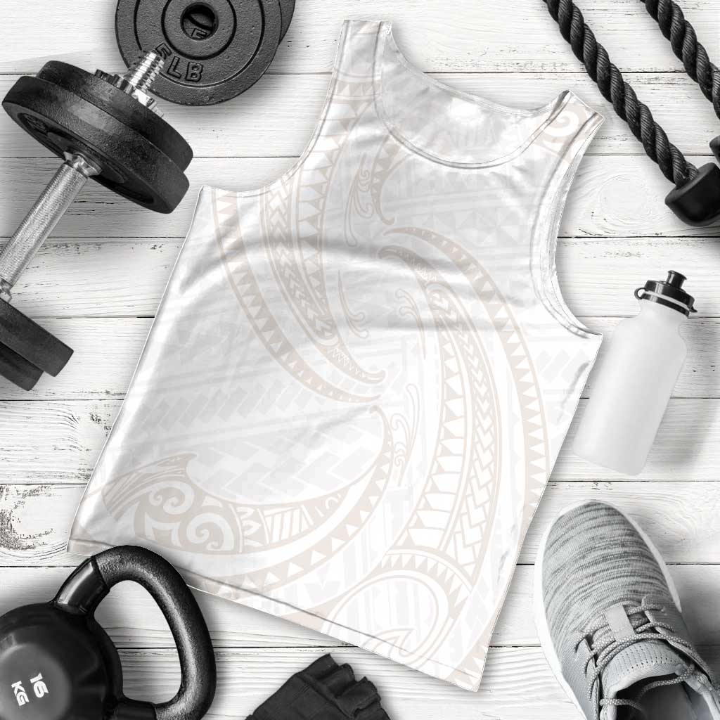 White Sunday Lotu Tamaiti Men Tank Top Polynesian Wave Pastel Nude - Polynesian Pride
