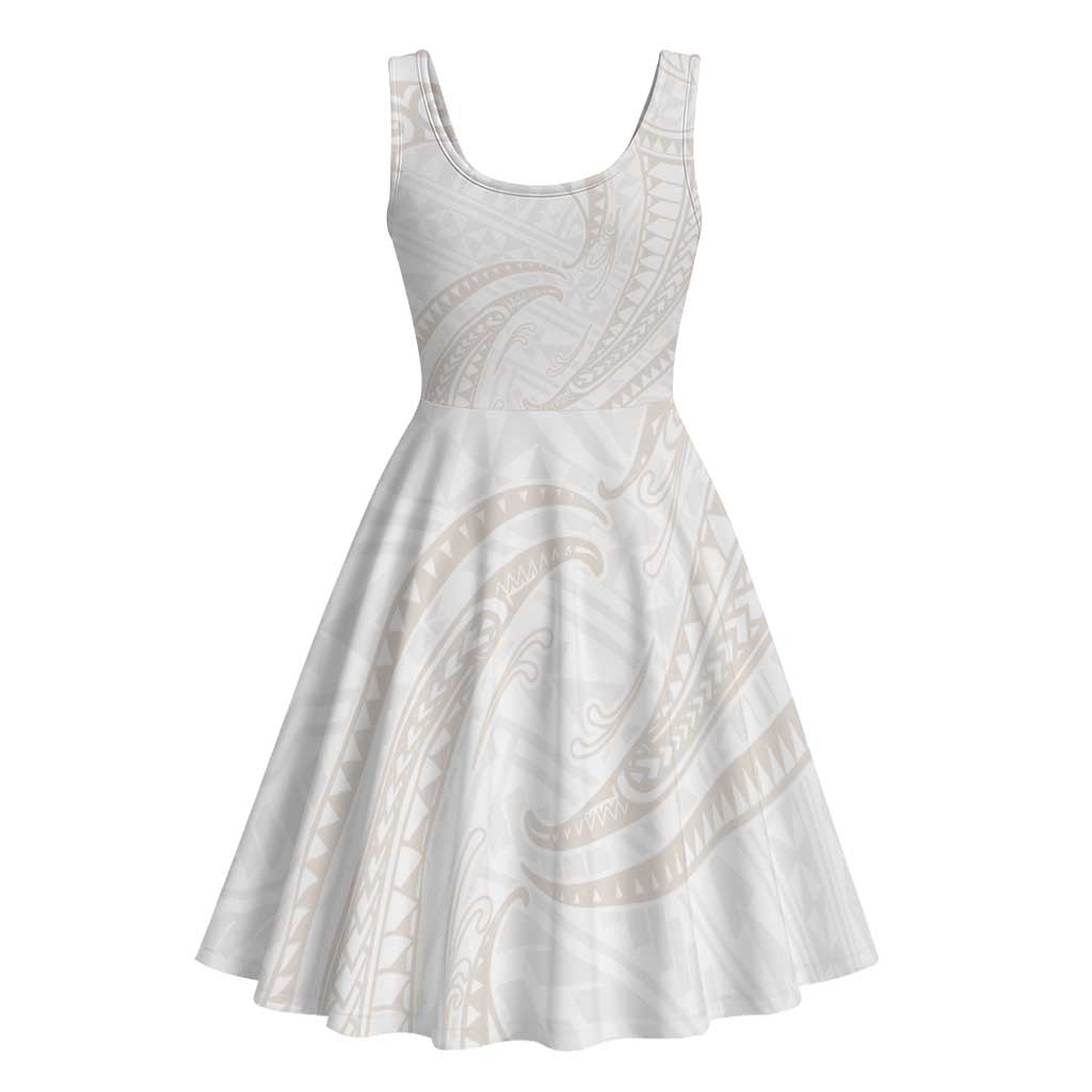 White Sunday Lotu Tamaiti Midi Dress Polynesian Wave Pastel Nude - Polynesian Pride