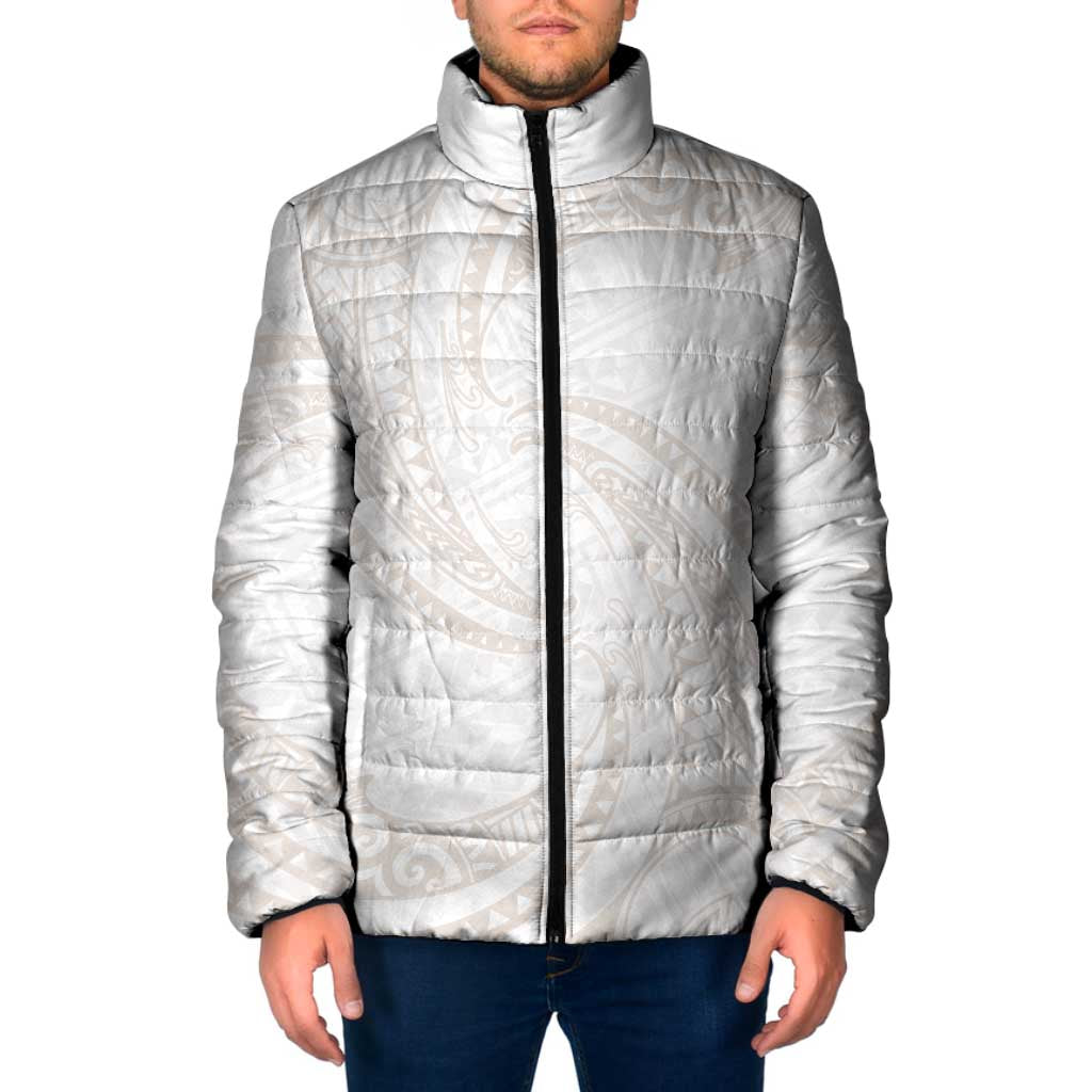 White Sunday Lotu Tamaiti Padded Jacket Polynesian Wave Pastel Nude LT9 Men Nude - Polynesian Pride