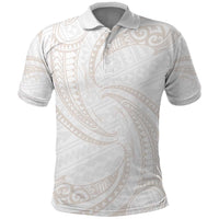 White Sunday Lotu Tamaiti Polo Shirt Polynesian Wave Pastel Nude - Polynesian Pride