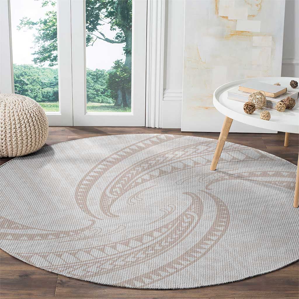 White Sunday Lotu Tamaiti Round Carpet Polynesian Wave Pastel Nude - Polynesian Pride