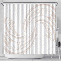 White Sunday Lotu Tamaiti Shower Curtain Polynesian Wave Pastel Nude - Polynesian Pride