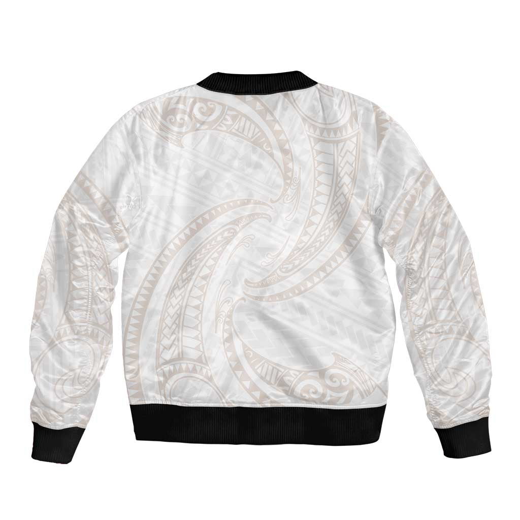 White Sunday Lotu Tamaiti Sleeve Zip Bomber Jacket Polynesian Wave Pastel Nude - Polynesian Pride