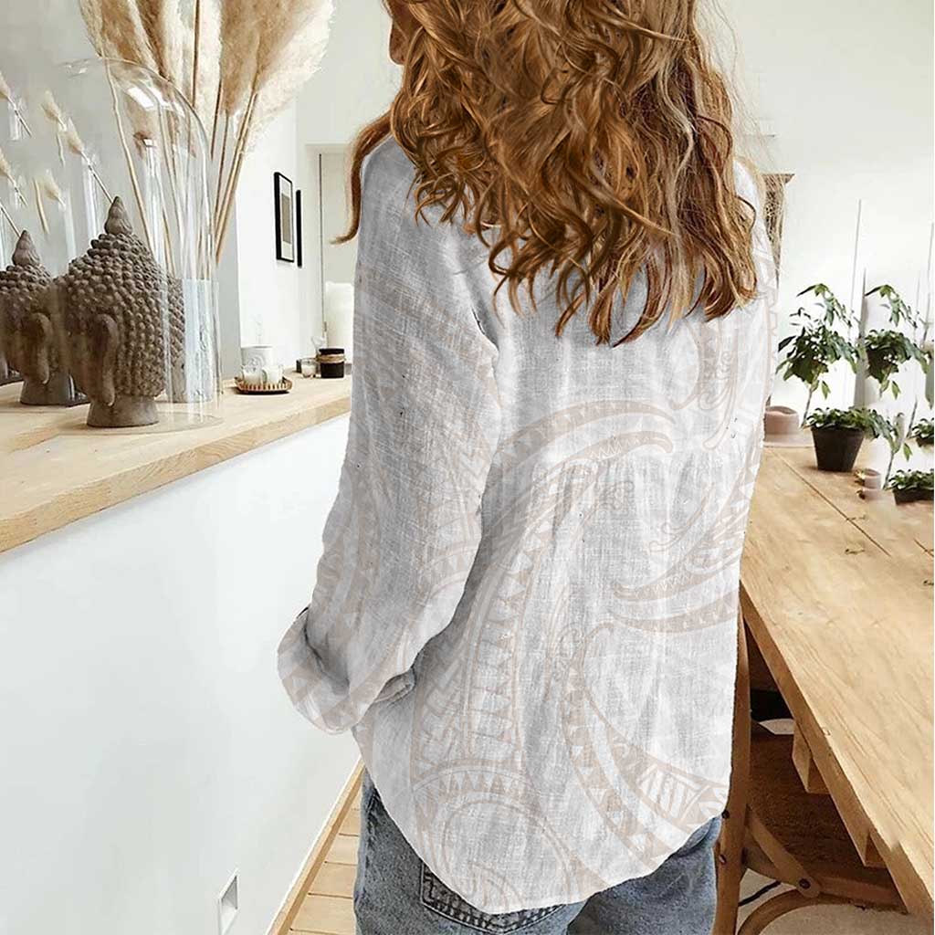 White Sunday Lotu Tamaiti Women Casual Shirt Polynesian Wave Pastel Nude - Polynesian Pride