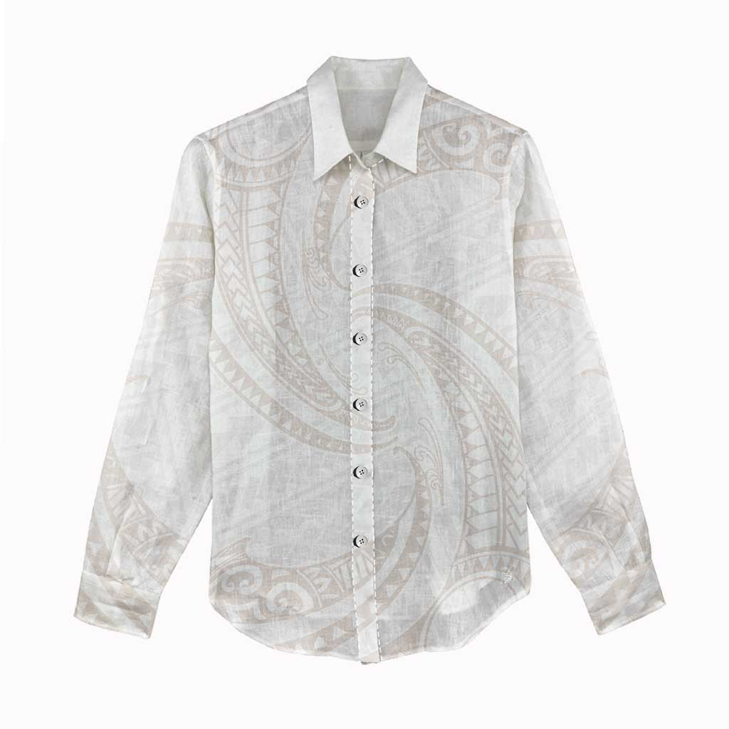 White Sunday Lotu Tamaiti Women Casual Shirt Polynesian Wave Pastel Nude - Polynesian Pride