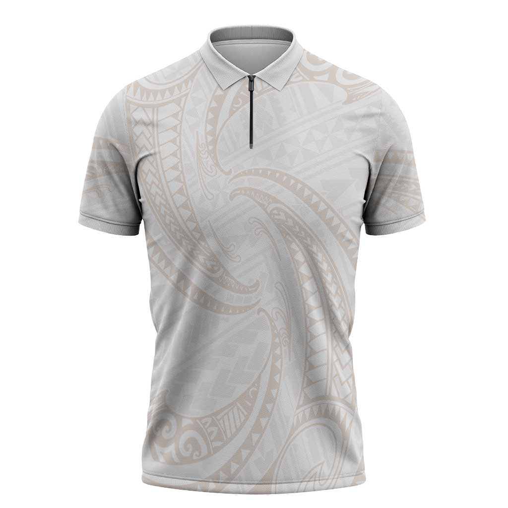 White Sunday Lotu Tamaiti Zipper Polo Shirt Polynesian Wave Pastel Nude LT9 Nude - Polynesian Pride
