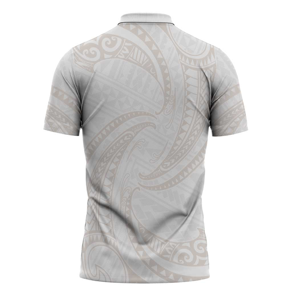 White Sunday Lotu Tamaiti Zipper Polo Shirt Polynesian Wave Pastel Nude LT9 - Polynesian Pride