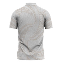 White Sunday Lotu Tamaiti Zipper Polo Shirt Polynesian Wave Pastel Nude LT9 - Polynesian Pride