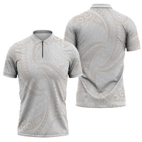 White Sunday Lotu Tamaiti Zipper Polo Shirt Polynesian Wave Pastel Nude LT9 - Polynesian Pride