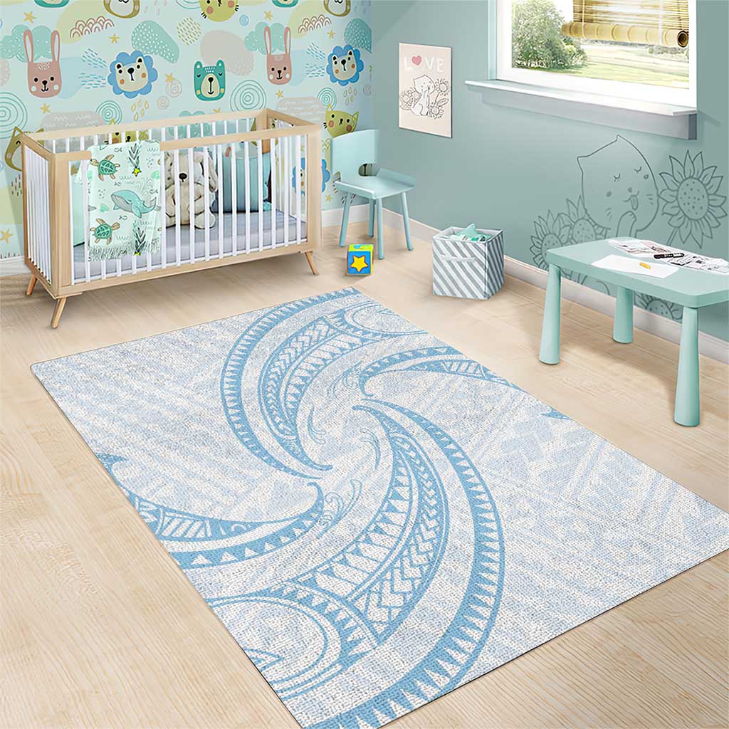 White Sunday Lotu Tamaiti Area Rug Polynesian Wave Pastel Sky Blue - Polynesian Pride