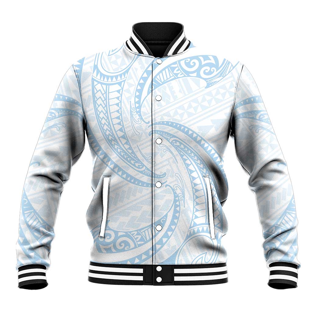 White Sunday Lotu Tamaiti Baseball Jacket Polynesian Wave Pastel Sky Blue LT9 Unisex Blue - Polynesian Pride