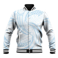 White Sunday Lotu Tamaiti Baseball Jacket Polynesian Wave Pastel Sky Blue LT9 Unisex Blue - Polynesian Pride