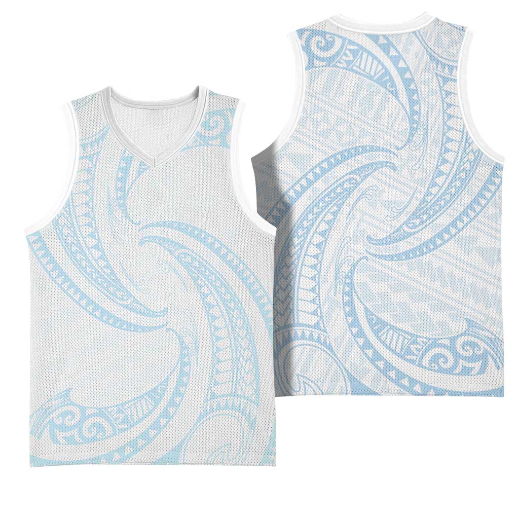 White Sunday Lotu Tamaiti Basketball Jersey Polynesian Wave Pastel Sky Blue LT9 - Polynesian Pride